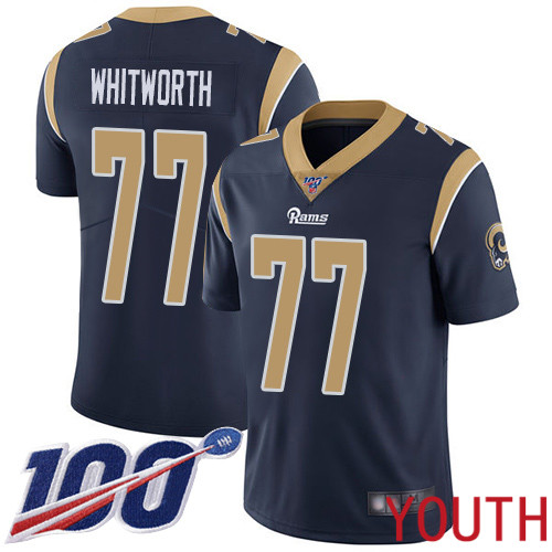 Los Angeles Rams Limited Navy Blue Youth Andrew Whitworth Home Jersey NFL Football #77 100th Season Vapor Untouchable->youth nfl jersey->Youth Jersey